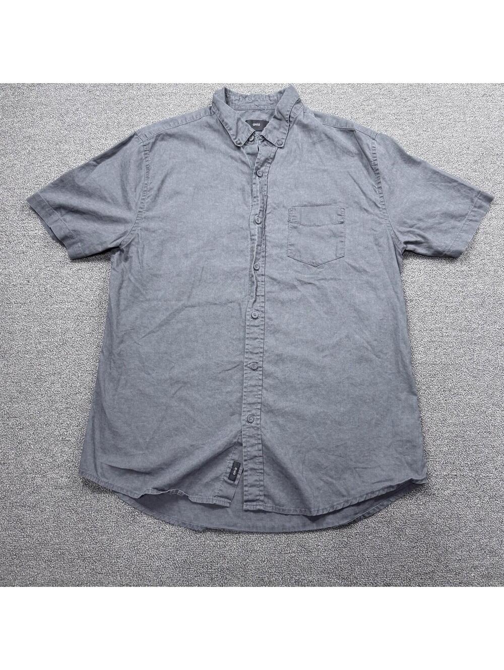 Onia Shirt Mens M Grey Linen Short Sleeve Button Camp Coastal Vacation Relaxed